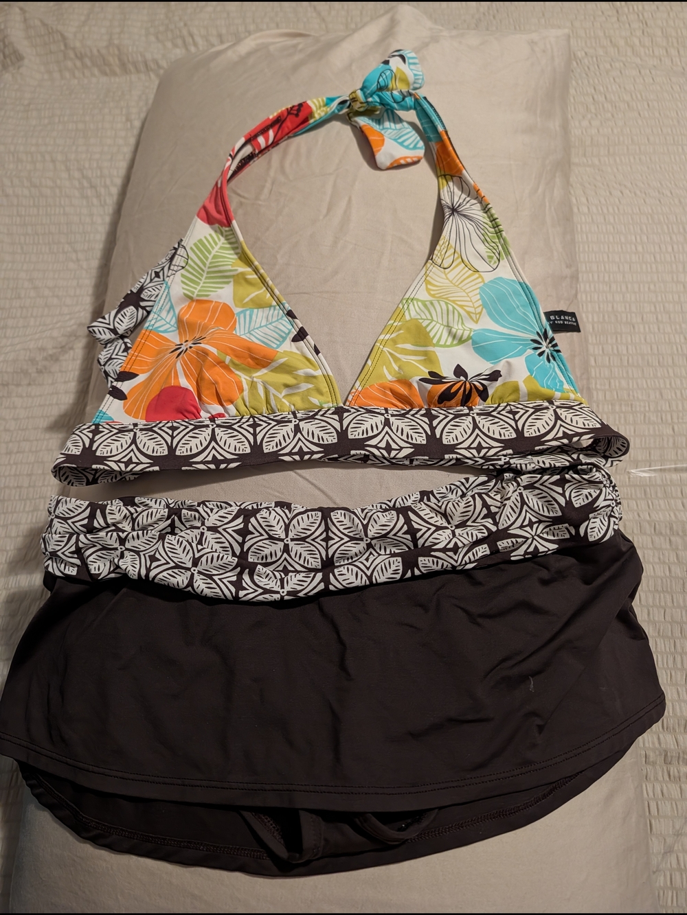La Blanca Brown and Cream Leaf-Print 2 Piece Swim Suit